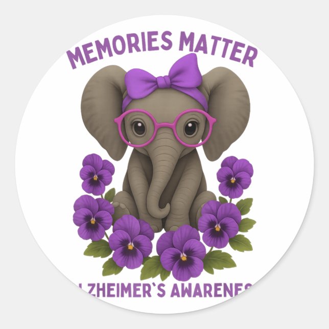 Sticker Rond Souvenirs Heimer's Awareness Purple Elephant Flowe (Devant)