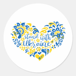 Sticker Rond Soyez avec l'Ukraine lettrage et coeur