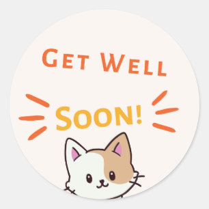 Sticker Rond Soyez bien vite message avec le chat mignon
