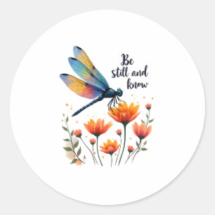 Sticker Rond Soyez calme et connaître Floral Dragonfly Christia