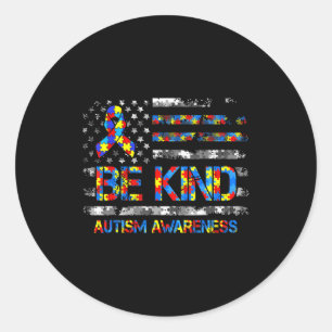 Sticker Rond Soyez gentil autisme sensibilisation américain dra