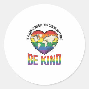 Sticker Rond Soyez gentil monde cœur arc-en-ciel vecteur concep