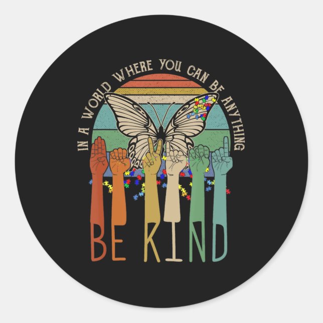 Sticker Rond Soyez gentil Sensibilisation sur l'autisme ASL Mam (Devant)