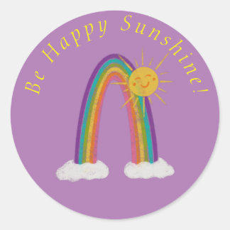 Sticker Rond Soyez heureux Sunshine & Rainbow Classic Round Sti