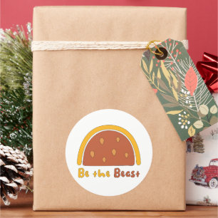 Sticker Rond Soyez la bête motivation arc-en-ciel jaune et marr