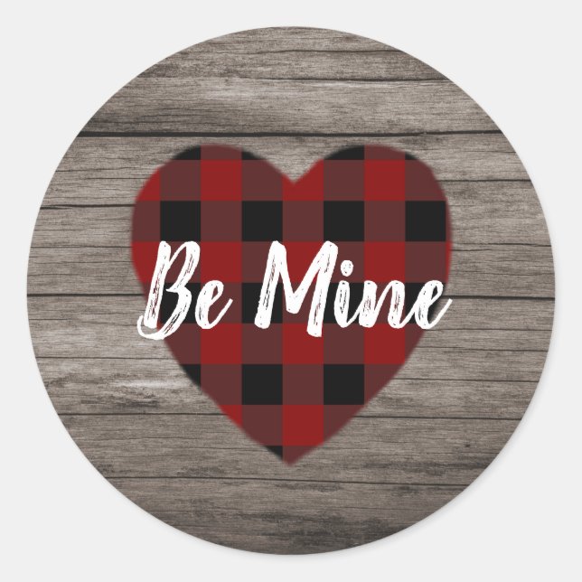 Sticker Rond Soyez mien Coeur Rouge Valentines Jour Grange Bois (Devant)