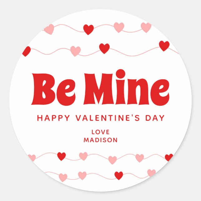 Sticker Rond Soyez Mienne Valentines Rose Et Rouge Coeurs Nom (Devant)