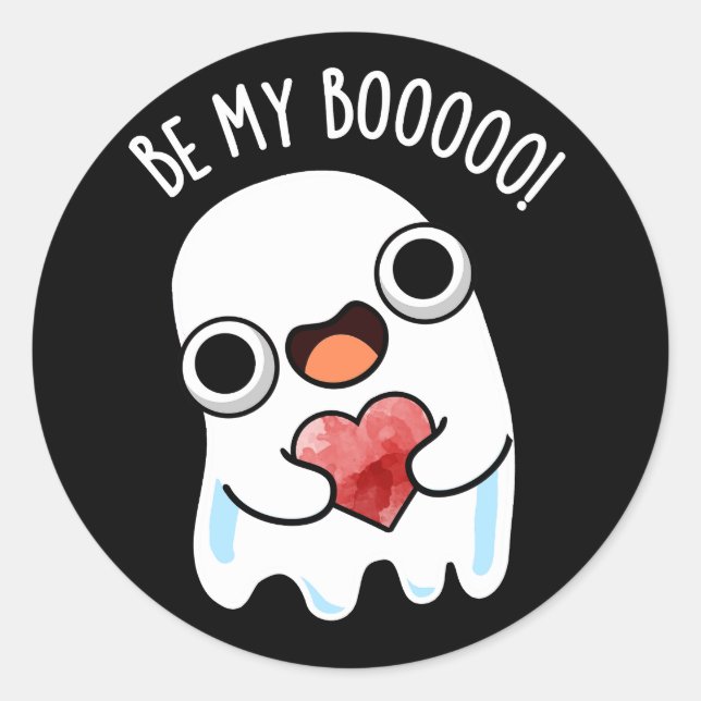 Sticker Rond Soyez Mon Boo Funny Ghost Pun Dark BG (Devant)