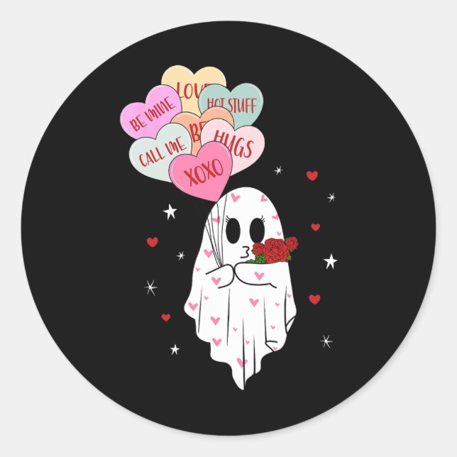 Sticker Rond Soyez Mon Boo Valentine Ghost Avec Bylloon Happy V (Devant)