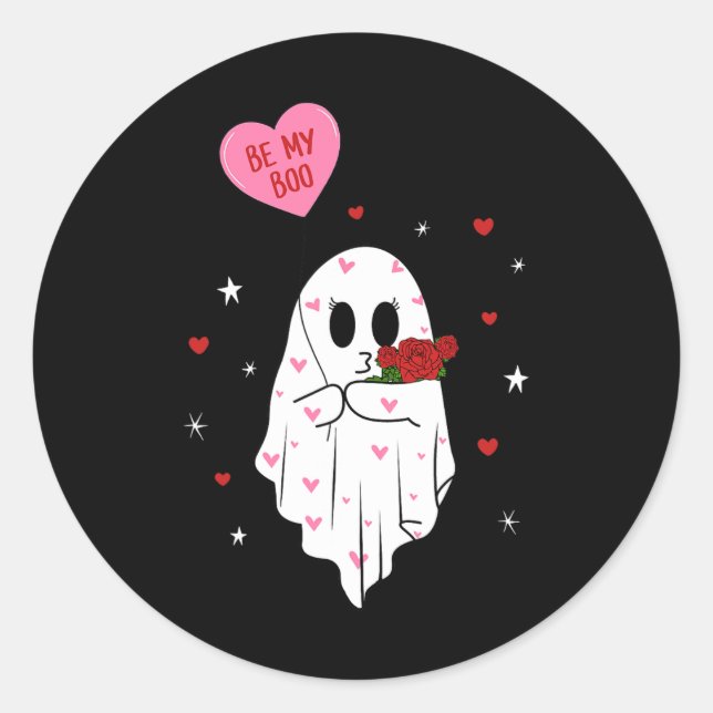 Sticker Rond Soyez Mon Boo Valentine Ghost Avec Bylloon Happy V (Devant)