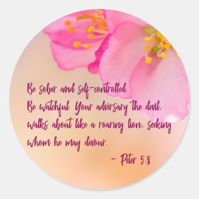 Sticker Rond Soyez Sobre Et Autocontrôlé Chrétien Floral (Devant)