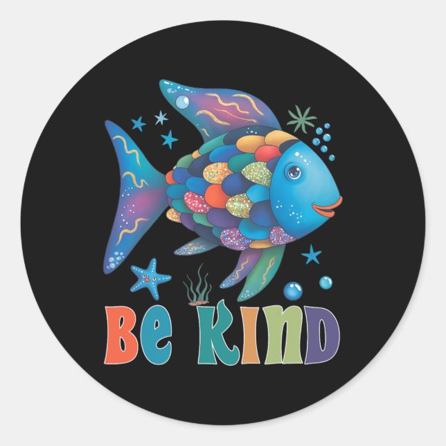 Sticker Rond Soyez Soi Rainbow Scale Fish Teacher Lecture Livre (Devant)