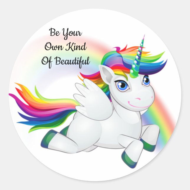 Sticker Rond Soyez Votre Propre Genre De Belle Unicorne Arc En  (Devant)