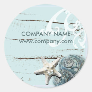 Sticker Rond SPA aqua bleu plage bois étoile coquillages