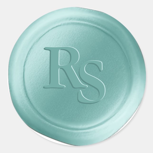 Sticker Rond Spa Bleu Double Monogramme Mariage Cire Seaux (Devant)