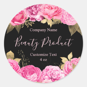 Sticker Rond Spa esthétique moderne rose et noir floral