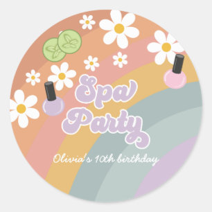 Sticker Rond Spa Party Retro Rainbow Anniversaire