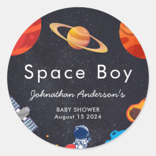 Sticker Rond Space Boy Planets mignon Baby shower astronaute