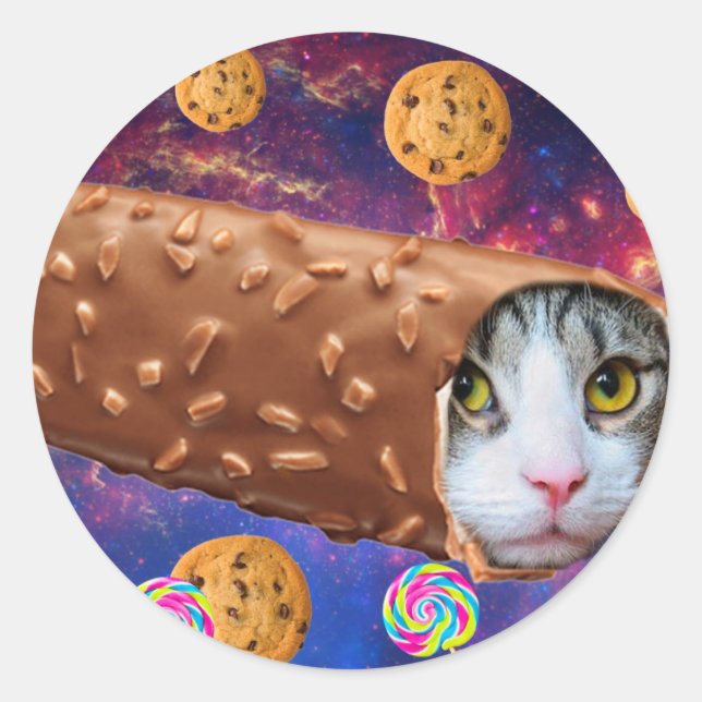Sticker Rond Space cat à l'intérieur d'une glace (Devant)