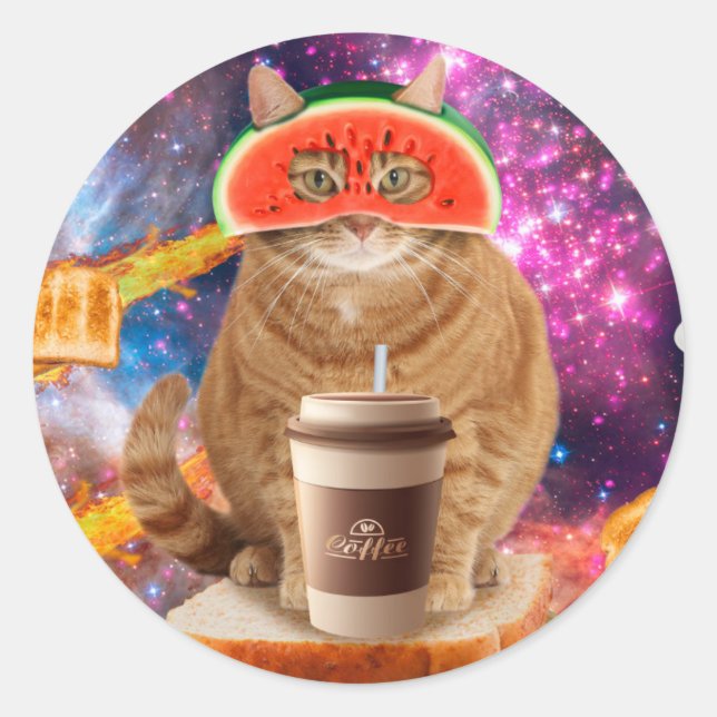 Sticker Rond Space cat avec lunettes de pastèque (Devant)