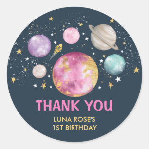 Sticker Rond Space Galaxy Planètes Lune Stars Marine Rose Gold