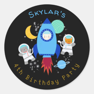 Sticker Rond Space Kittens Cat Astronaut Anniversaire de enfant