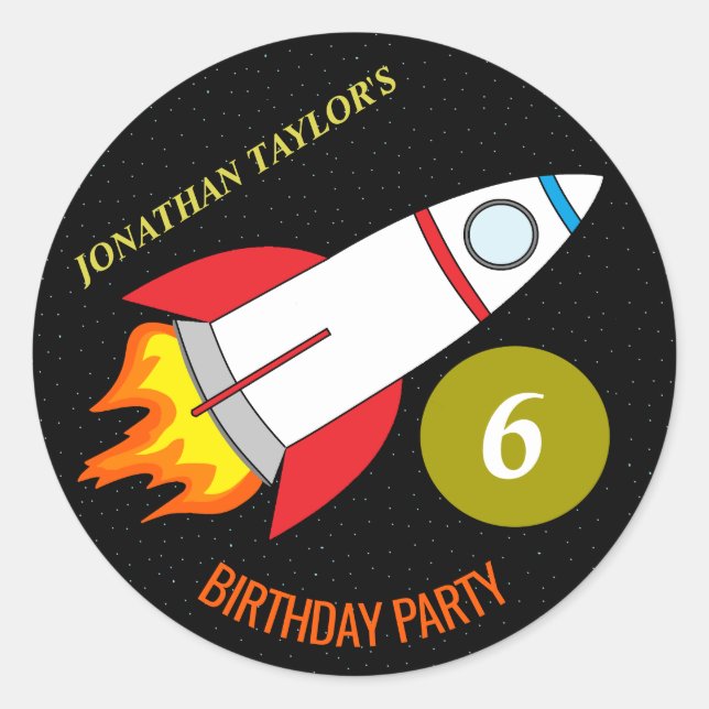 Sticker Rond Space Rocket to the Moon Children's Birthday (Devant)