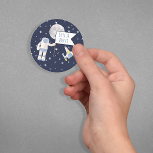 Sticker Rond Spaceman Moon C'est un garçon !