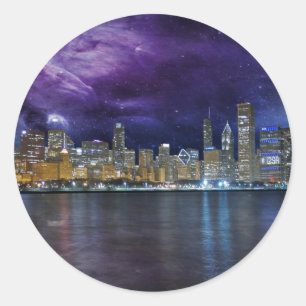 Sticker Rond Spacey Chicago Skyline