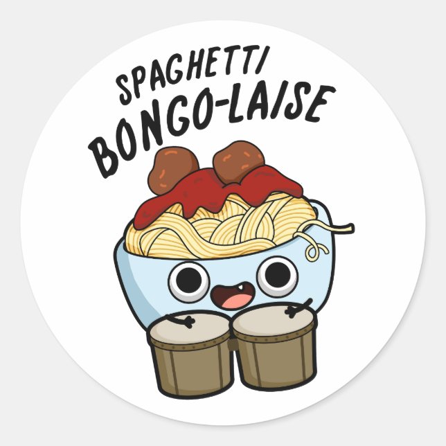 Sticker Rond Spaghetti Bongolaise Funky Food Pun (Devant)