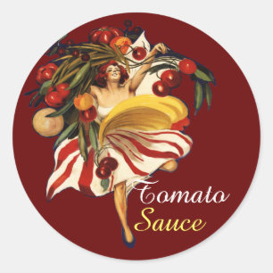 STICKER ROND SPAGHETTI FÊTE DANSE, SAUCE DE TOMATE DE CUISINE I
