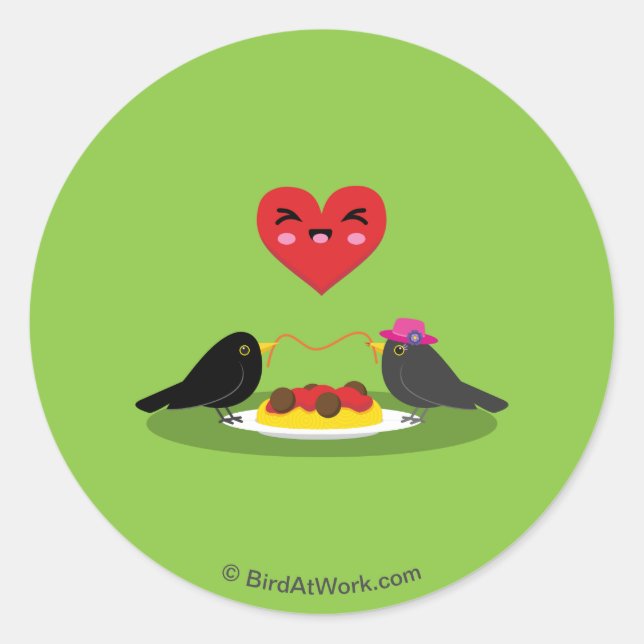 Sticker Rond Spaghetti Meatballs Date romantique (Devant)