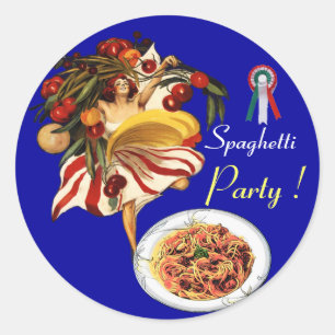 STICKER ROND SPAGHETTI PARTY DANCE, CUISINE ITALIENNE ET TOMATE