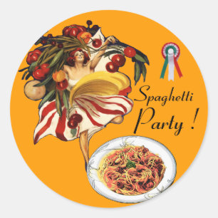 STICKER ROND SPAGHETTI PARTY DANCE, CUISINE ITALIENNE ET TOMATE