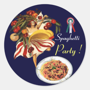 STICKER ROND SPAGHETTI PARTY DANCE, CUISINE ITALIENNE ET TOMATE