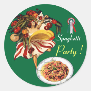 STICKER ROND SPAGHETTI PARTY DANCE, CUISINE ITALIENNE ET TOMATE