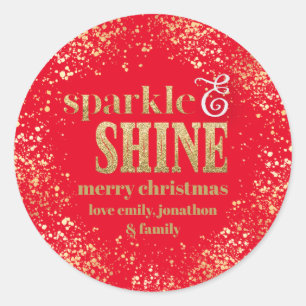 Sticker Rond Sparkine Shine Gold typographie Joyeux Noël Rouge