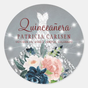 Sticker Rond Sparkle princesse diamant robe quinceanera florale