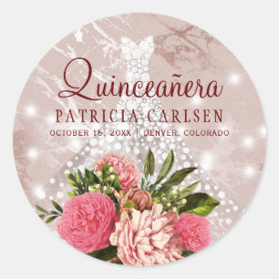 Sticker Rond Sparkle princesse diamant robe quinceanera florale