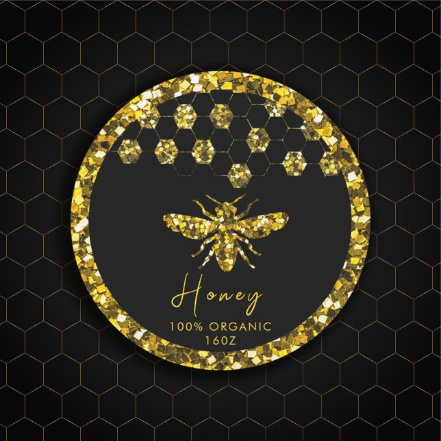 Sticker Rond Sparkle Sequin (#Luxurious #beelogo #honeylabel #goldframe #customlogobusinesssticker #etsybusinesssticker #sequin)