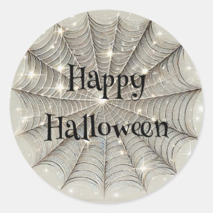 Sticker Rond Sparkle Spiderweb Whimsical Tan Halloween Party