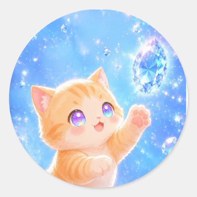 Sticker Rond Sparkling Dreams: Kitten & Blue Gems (Devant)