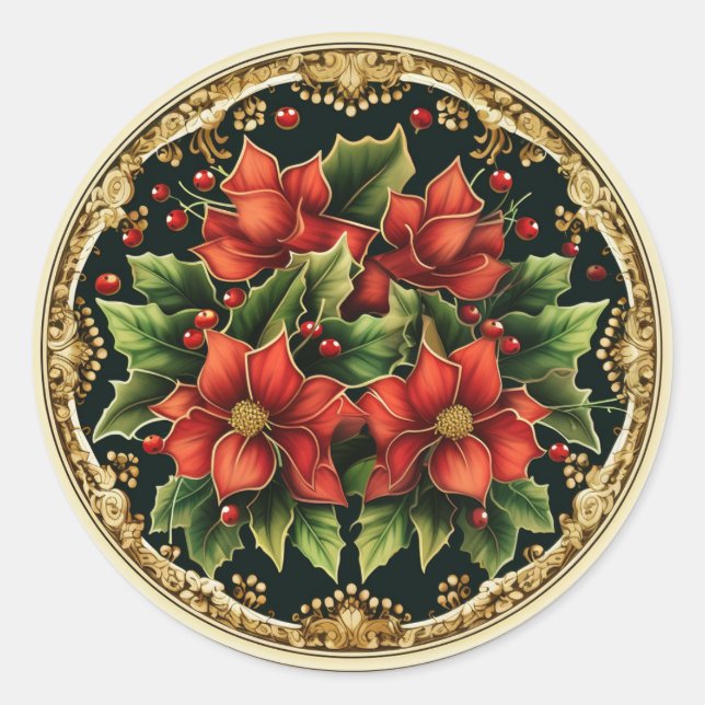 Sticker Rond Sparkling Holly et Ivy Poinsettia (Devant)