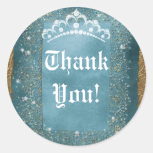 Sticker Rond Sparkling turquoise & Gold Diamond Tiara Scroll Pa