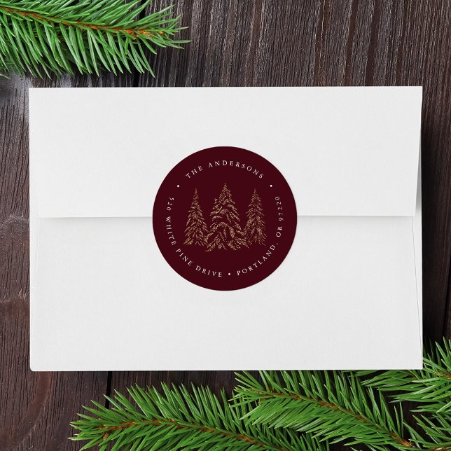 Sticker Rond Sparkling Winter Pine Holiday Adresse de retour (Créateur téléchargé)