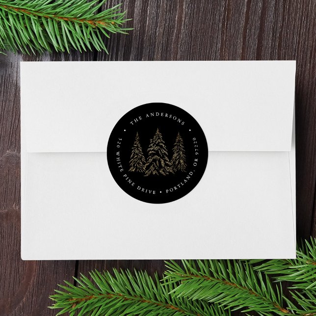 Sticker Rond Sparkling Winter Pine Holiday Adresse de retour (Créateur téléchargé)