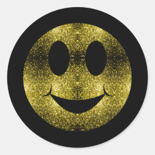 Sticker Rond Sparkly Smile face or jaune éclatant sur noir