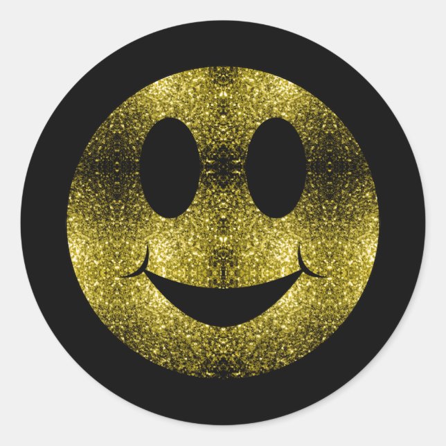 Sticker Rond Sparkly Smile face or jaune éclatant sur noir (Devant)