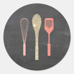 Sticker Rond Spatule à balai à parties scintillant sur tableau 