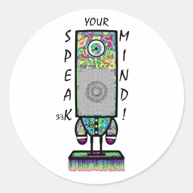 Sticker Rond Speak-er Your Mind Funny Cyclops Speaker Pun (Devant)